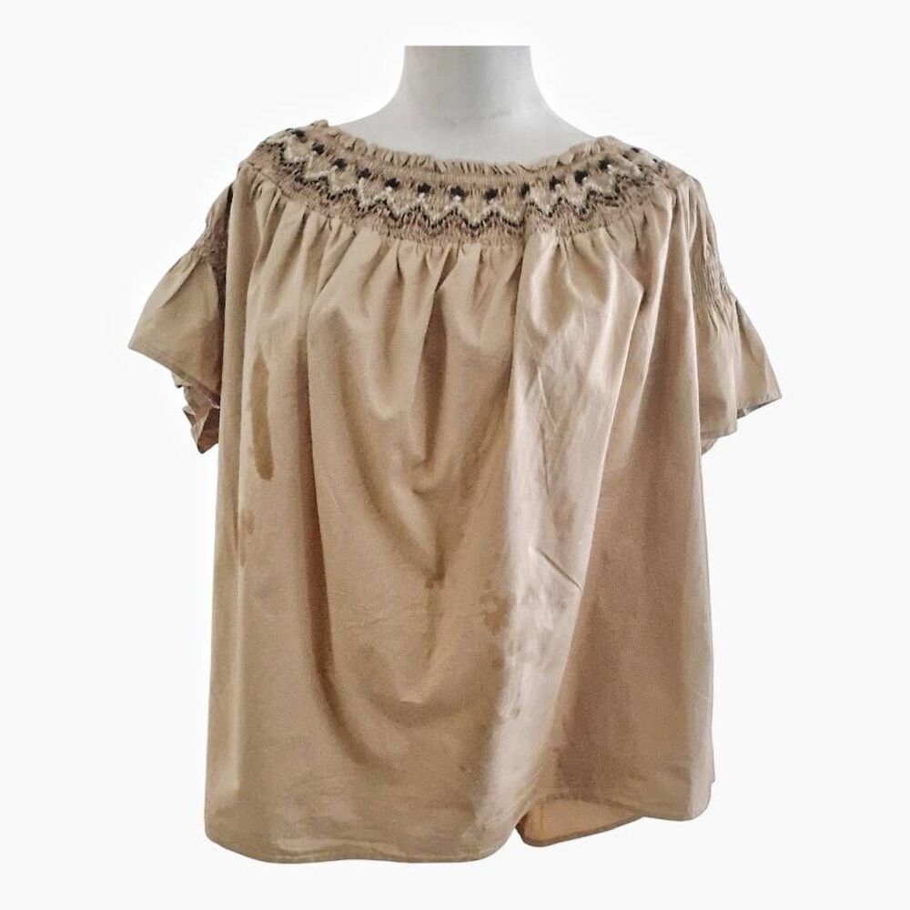 Old Navy Plus Size Tan Smocked Off Shoulder Flutter Sleeve Blouse Size 4X NWT